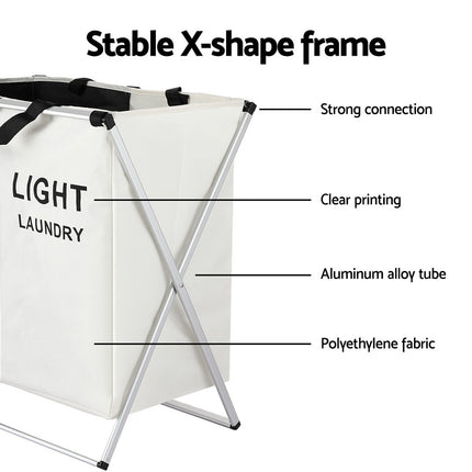 Artiss Laundry Basket Hamper Large Foldable Washing Clothes Storage 2 Sections.