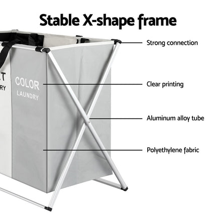 Artiss Laundry Basket Hamper Large Foldable Washing Clothes Storage 3 Sections.
