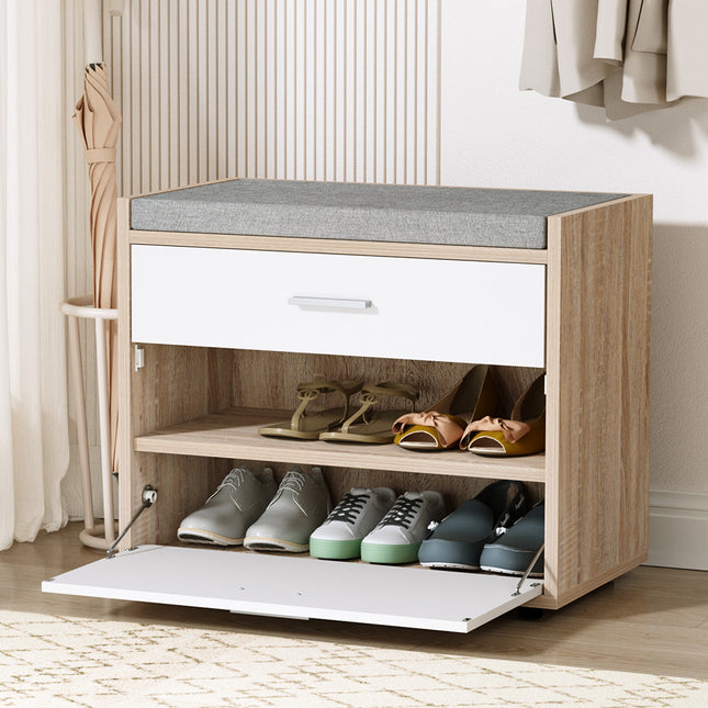 Artiss Shoe Rack Cabinet Bench 8 Pairs White Niva.