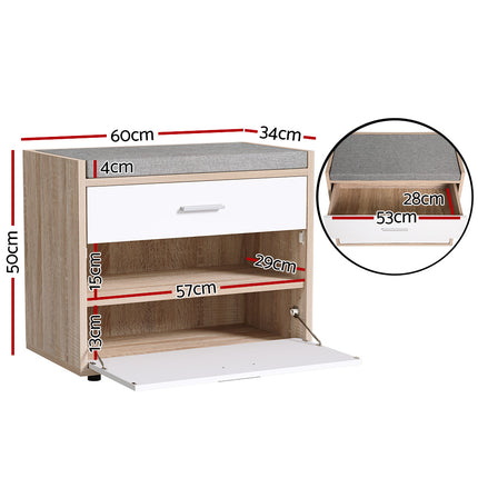 Artiss Shoe Rack Cabinet Bench 8 Pairs White Niva.