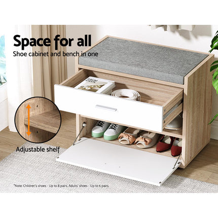 Artiss Shoe Rack Cabinet Bench 8 Pairs White Niva.