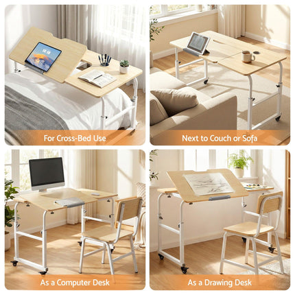 Artiss Mobile Laptop Desk Overbed Table Adjustable Computer Stand Bedside Cart.