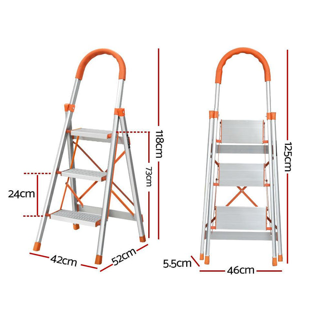 Giantz 3 Step Ladder Multi-Purpose Folding Aluminium Light Weight Non Slip Platform.