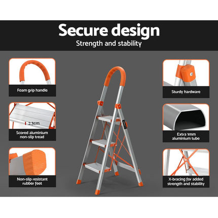 Giantz 3 Step Ladder Multi-Purpose Folding Aluminium Light Weight Non Slip Platform.