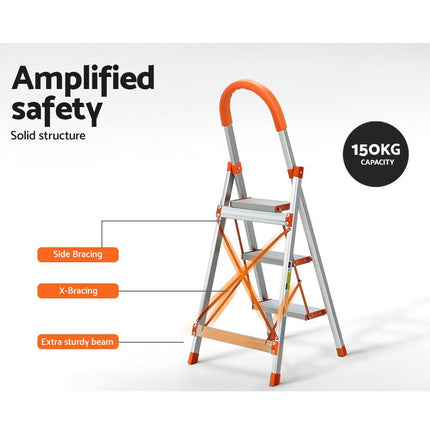 Giantz 3 Step Ladder Multi-Purpose Folding Aluminium Light Weight Non Slip Platform.