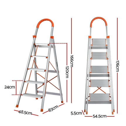 Giantz 5 Step Ladder Multi-Purpose Folding Aluminium Light Weight Non Slip Platform.