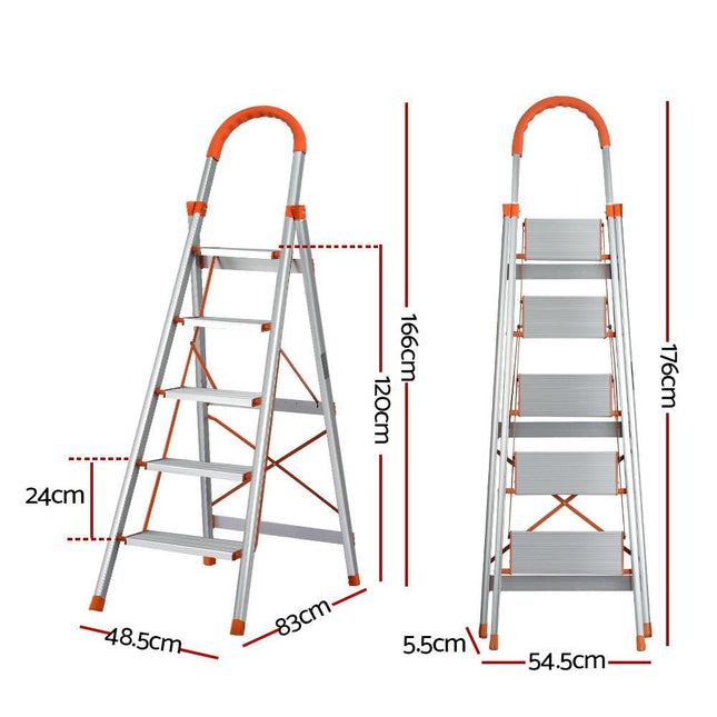 Giantz 5 Step Ladder Multi-Purpose Folding Aluminium Light Weight Non Slip Platform.