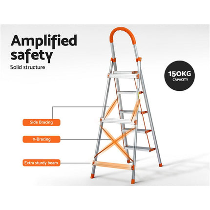 Giantz 5 Step Ladder Multi-Purpose Folding Aluminium Light Weight Non Slip Platform.
