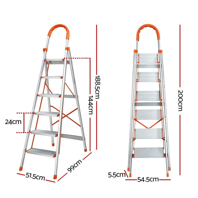 Giantz 6 Step Ladder Multi-Purpose Folding Aluminium Light Weight Non Slip Platform.