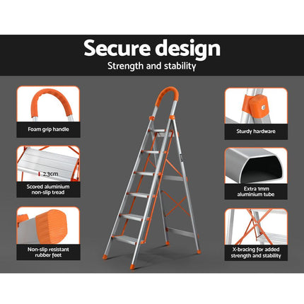 Giantz 6 Step Ladder Multi-Purpose Folding Aluminium Light Weight Non Slip Platform.