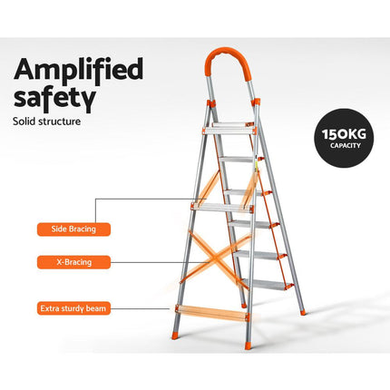 Giantz 6 Step Ladder Multi-Purpose Folding Aluminium Light Weight Non Slip Platform.