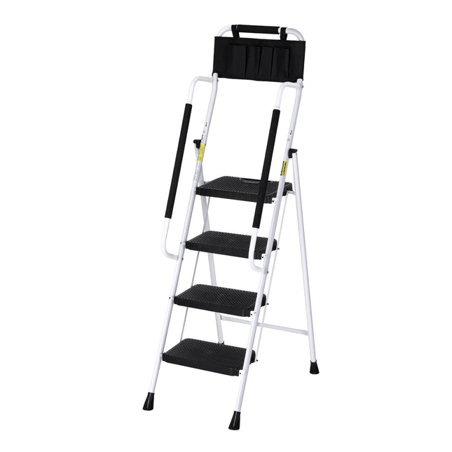 Giantz 4 Step Ladder Multi-Purpose Folding Steel Platform Tool Bag Handrails.