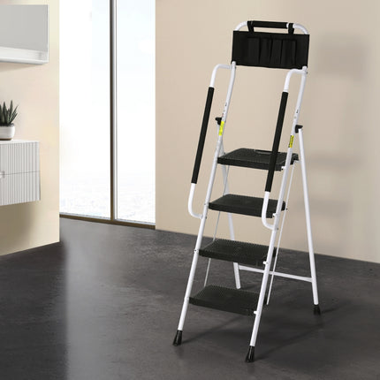 Giantz 4 Step Ladder Multi-Purpose Folding Steel Platform Tool Bag Handrails.