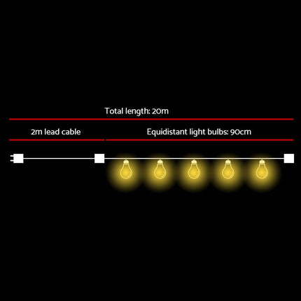 20m LED Festoon String Lights Outdoor Christmas Wedding Waterproof Garden Decor.
