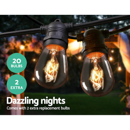20m LED Festoon String Lights Outdoor Christmas Wedding Waterproof Garden Decor.