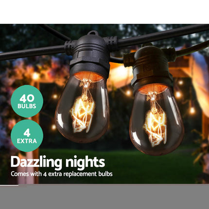 38m LED Festoon String Lights Outdoor Christmas Wedding Waterproof Garden Decor.