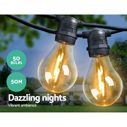 50m LED Festoon String Lights Outdoor Christmas Decorations Wedding Garden Party.