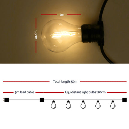 59m LED Festoon String Lights Outdoor Christmas Decorations Wedding Garden Party.