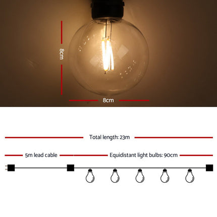 Jingle Jollys 23m LED Festoon String Lights 20 Bulbs Kits Wedding Party Christmas G80.