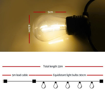 32m LED Festoon String Lights Christmas Decorations Wedding Party Outdoor Garden.