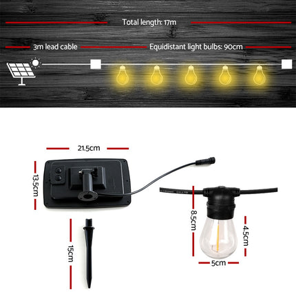 17m Solar Festoon Lights Outdoor LED String Light Christmas Party Garden Decor.