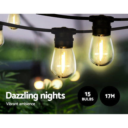 17m Solar Festoon Lights Outdoor LED String Light Christmas Party Garden Decor.