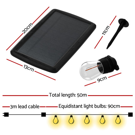 50m Solar Festoon Lights Outdoor LED String Light Christmas Party Decorations.