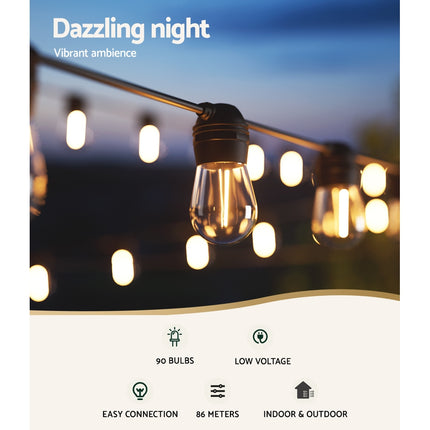 86m Solar Festoon Lights Outdoor LED String Light Christmas Party Decorations.