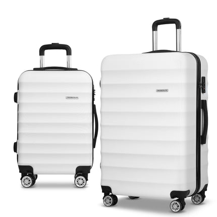Wanderlite 2Set 20-28 Inch Luggage with TSA Lock Spinner Travel Suitcase Carry On Hard Shell Luggage Case White.