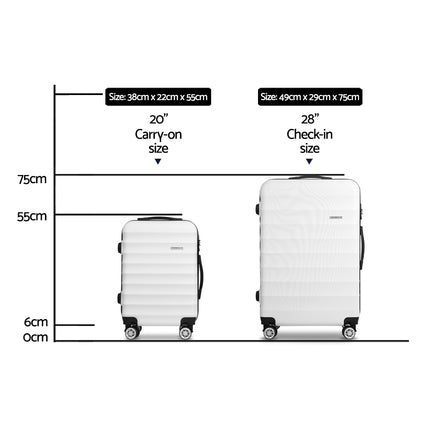 Wanderlite 2Set 20-28 Inch Luggage with TSA Lock Spinner Travel Suitcase Carry On Hard Shell Luggage Case White.
