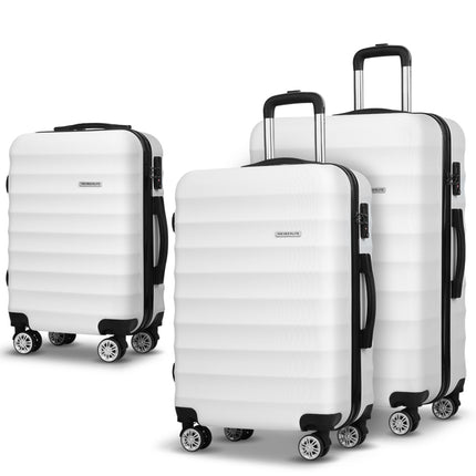 Wanderlite 3Set 20-24-28 Inch Luggage with TSA Lock Spinner Travel Suitcase Carry On Hard Shell Luggage Case White.