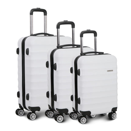 Wanderlite 3Set 20-24-28 Inch Luggage with TSA Lock Spinner Travel Suitcase Carry On Hard Shell Luggage Case White.