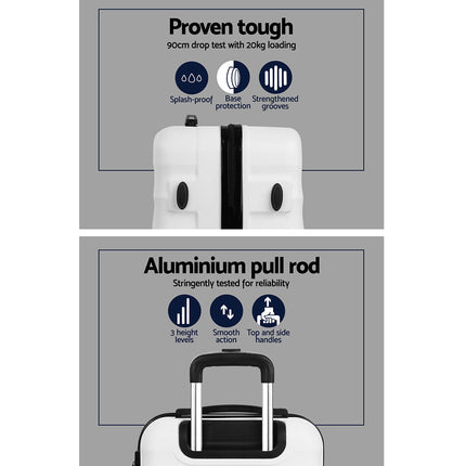 Wanderlite 3Set 20-24-28 Inch Luggage with TSA Lock Spinner Travel Suitcase Carry On Hard Shell Luggage Case White.