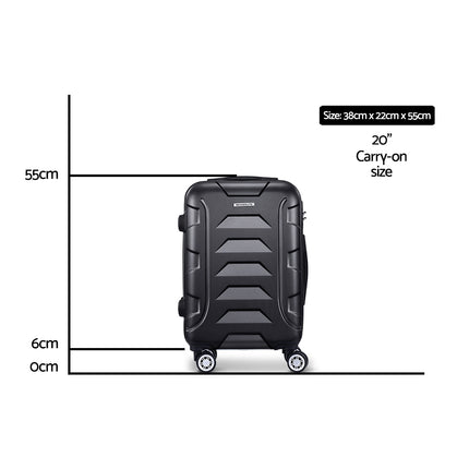 Wanderlite 20 Inch Luggage with Zipper Lock Travel Suitcase Carry On Hard Shell Luggage Case Black.