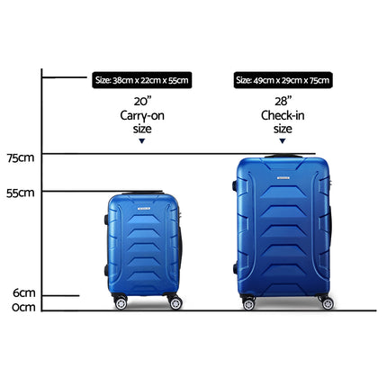 Wanderlite 2Set 20-28 Inch Luggage with TSA Lock Spinner Carry On Hard Shell Travel Suitcase Luggage Case Blue.