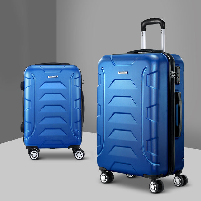 Wanderlite 2Set 20-28 Inch Luggage with TSA Lock Spinner Carry On Hard Shell Travel Suitcase Luggage Case Blue.