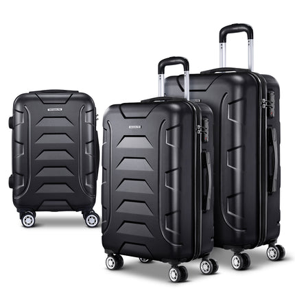 Wanderlite 3Set 20-24-28 Inch Luggage with TSA Lock Spinner Carry On Hard Shell Travel Suitcase Luggage Case Black.