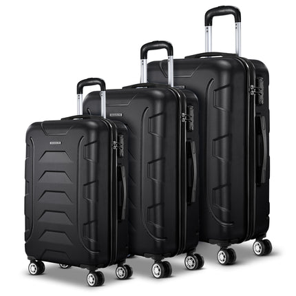 Wanderlite 3Set 20-24-28 Inch Luggage with TSA Lock Spinner Carry On Hard Shell Travel Suitcase Luggage Case Black.