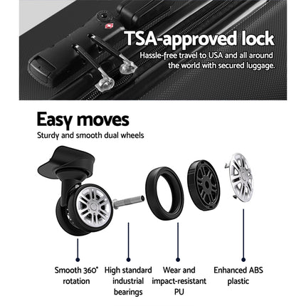 Wanderlite 3Set 20-24-28 Inch Luggage with TSA Lock Spinner Carry On Hard Shell Travel Suitcase Luggage Case Black.