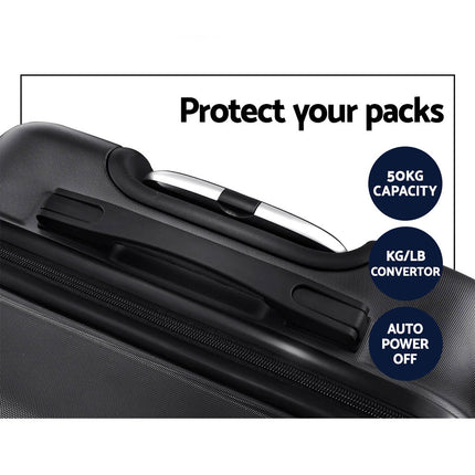 Wanderlite 3Set 20-24-28 Inch Luggage with TSA Lock Spinner Carry On Hard Shell Travel Suitcase Luggage Case Black.