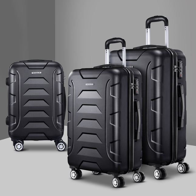 Wanderlite 3Set 20-24-28 Inch Luggage with TSA Lock Spinner Carry On Hard Shell Travel Suitcase Luggage Case Black.