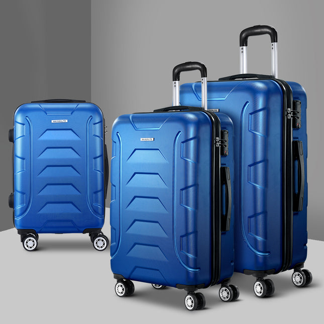Wanderlite 3Set 20-24-28 Inch Luggage with TSA Lock Spinner Carry On Hard Shell Travel Suitcase Luggage Case Blue.