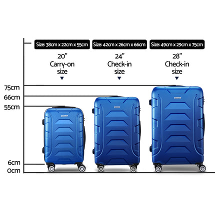 Wanderlite 3Set 20-24-28 Inch Luggage with TSA Lock Spinner Carry On Hard Shell Travel Suitcase Luggage Case Blue.