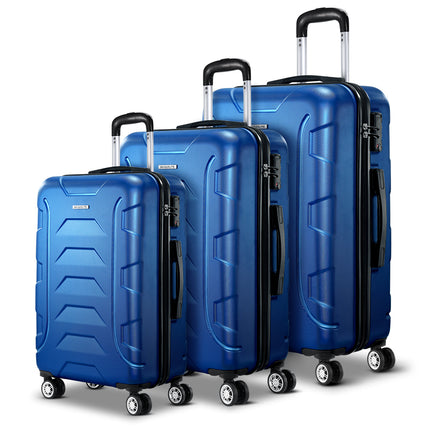 Wanderlite 3Set 20-24-28 Inch Luggage with TSA Lock Spinner Carry On Hard Shell Travel Suitcase Luggage Case Blue.