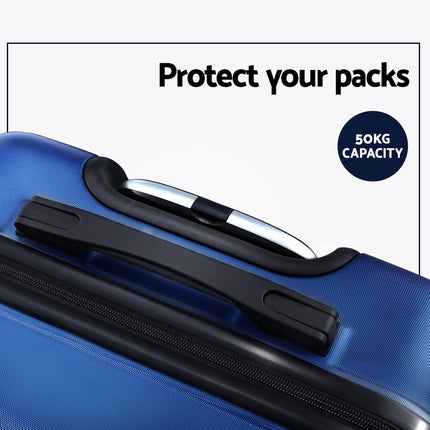 Wanderlite 3Set 20-24-28 Inch Luggage with TSA Lock Spinner Carry On Hard Shell Travel Suitcase Luggage Case Blue.