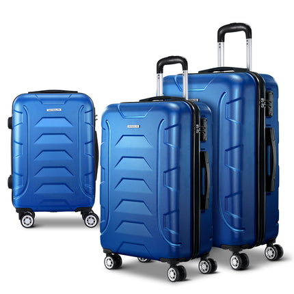 Wanderlite 3Set 20-24-28 Inch Luggage with TSA Lock Spinner Carry On Hard Shell Travel Suitcase Luggage Case Blue.