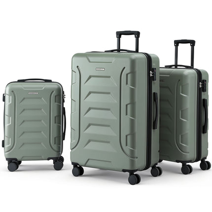Wanderlite 3pcs Luggage Suitcase Set Trolley Travel TSA Lightweight Hard Case Grey Green.