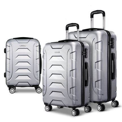 Wanderlite 3Set 20-24-28 Inch Luggage with TSA Lock Spinner Carry On Hard Shell Travel Suitcase Luggage Case Silver.