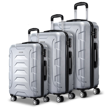 Wanderlite 3Set 20-24-28 Inch Luggage with TSA Lock Spinner Carry On Hard Shell Travel Suitcase Luggage Case Silver.