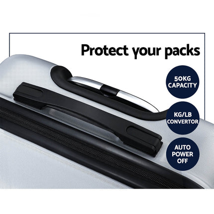 Wanderlite 3Set 20-24-28 Inch Luggage with TSA Lock Spinner Carry On Hard Shell Travel Suitcase Luggage Case Silver.